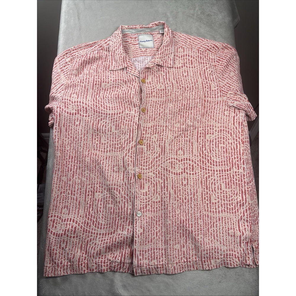 Tommy Bahama Mens XL Red/Pink 100% Silk Soft Floral Geometric Hawaiian AOP